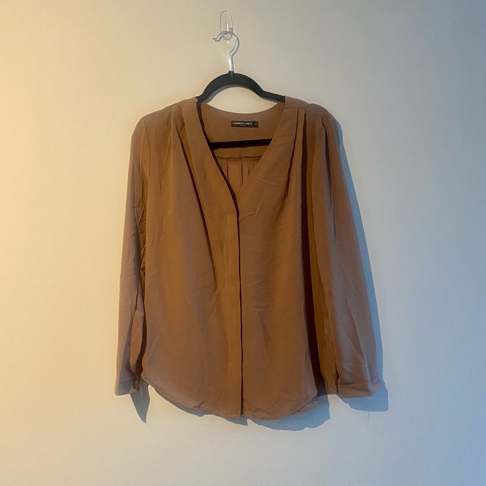 Camel Sheer Button Down Blouse